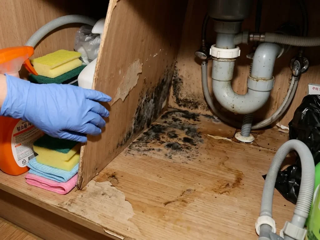 주방 악취 하부장 곰팡이
